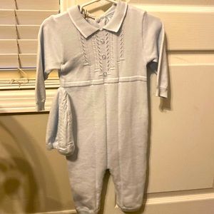 Feltman Brothers One piece collar polo baby blue matching hat set beautiful 3 6